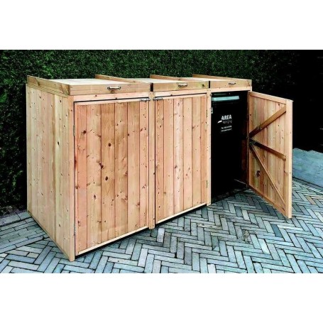 Cache poubelle triple en bois pour 3 containers - Jardin & Chalet