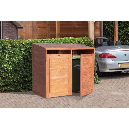 Cache poubelles en bois dur pour 2 poubelles